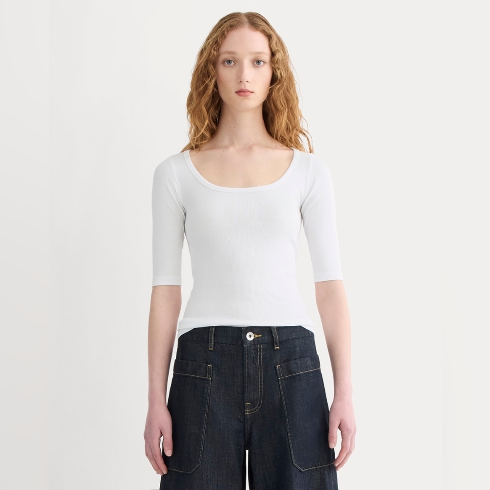 Everlane The Pima Micro Rib Scoop Neck Tea White Xs nwt